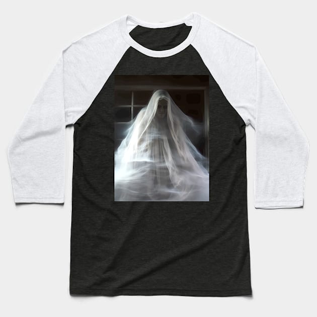 Halloween Ghost 3: Haunting Ghost Bride on a Dark Background Baseball T-Shirt by Puff Sumo